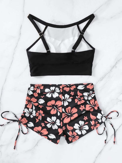 Floral Print Drawstring Side Bikini Swimsuit | ZAKAPOP