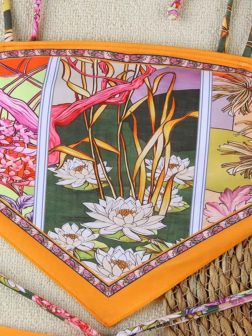 Floral Print Sexy Drawstring Bikini Swimsuit | ZAKAPOP