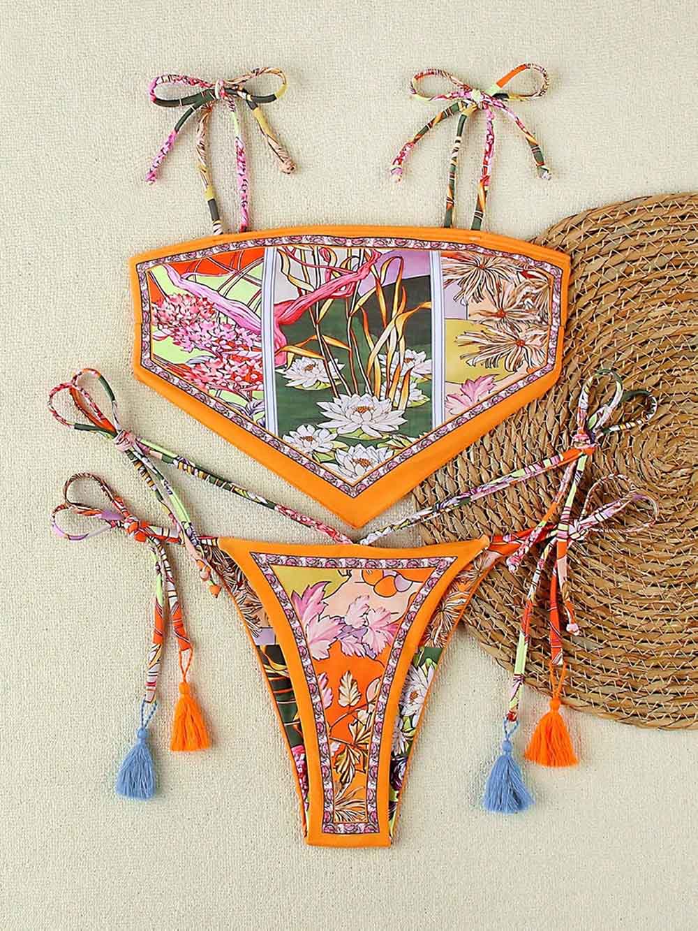 Floral Print Sexy Drawstring Bikini Swimsuit | ZAKAPOP