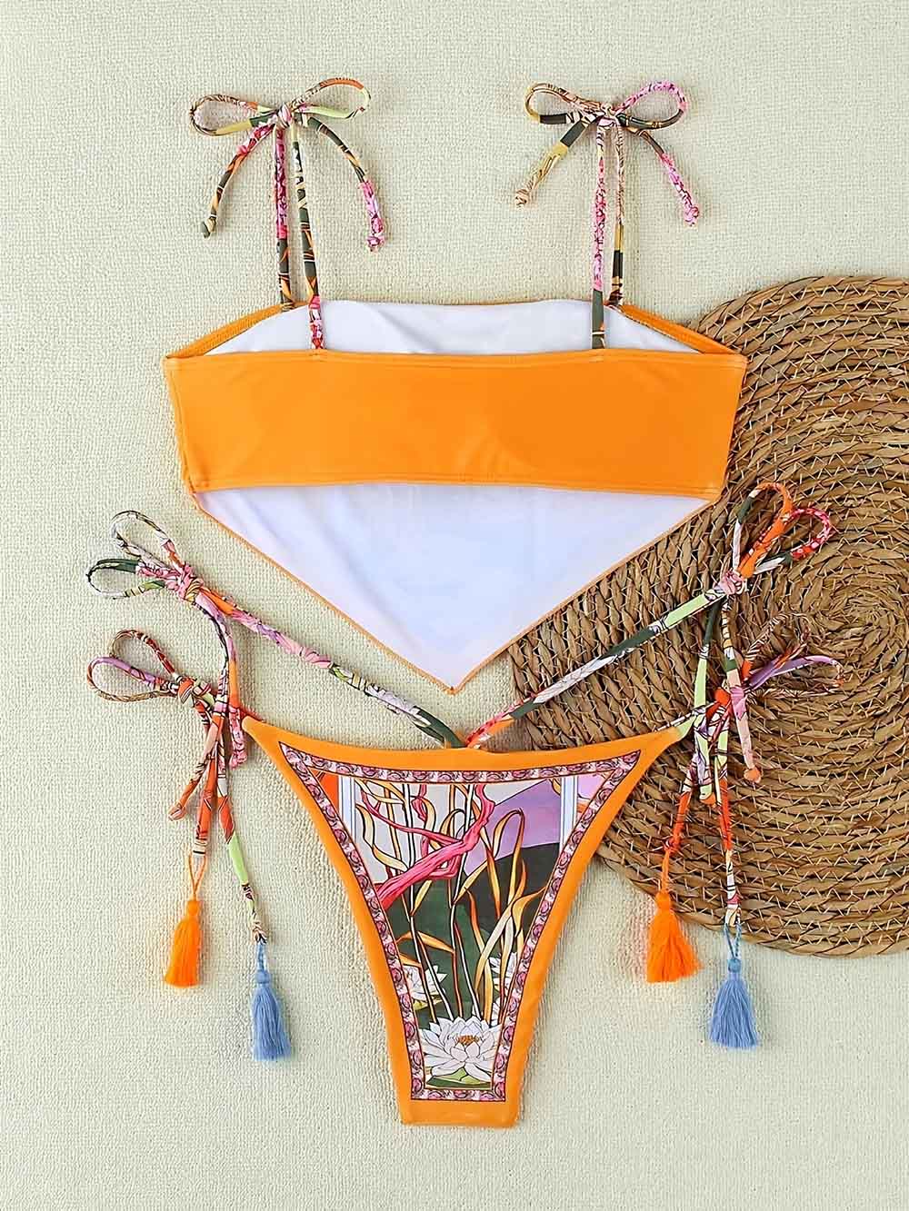 Floral Print Sexy Drawstring Bikini Swimsuit | ZAKAPOP