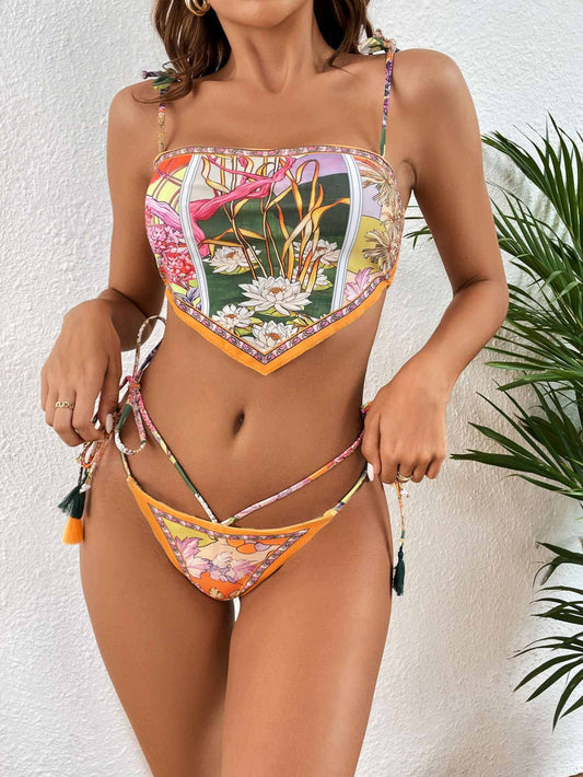 Floral Print Sexy Drawstring Bikini Swimsuit | ZAKAPOP