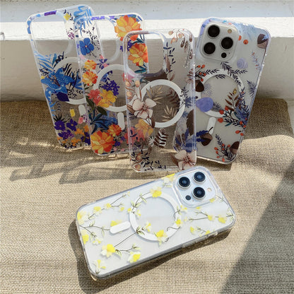 Floral Print Transparent Magnetic Phone Case | ZAKAPOP