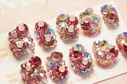 Handmade Pink Oversized Rhinestone Super Sparkle Full Diamond Nail Art Pieces | ZAKAPOP