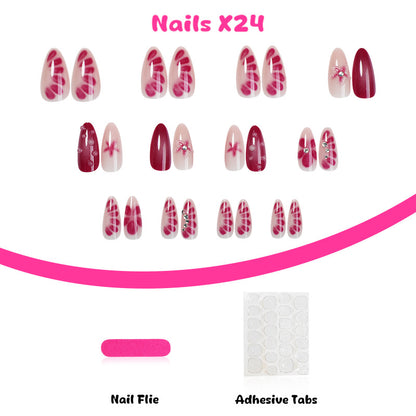 Handmade Press-On Nails Kit (24pcs) – Reusable Wearable False Nails with Floral & Rhinestone Designs