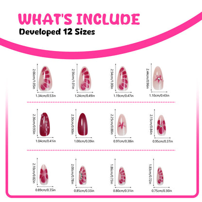 Handmade Press-On Nails Kit (24pcs) – Reusable Wearable False Nails with Floral & Rhinestone Designs