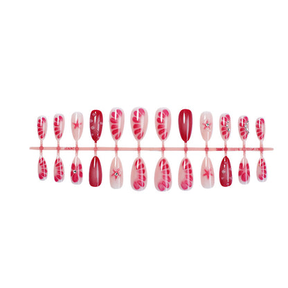 Handmade Press-On Nails Kit (24pcs) – Reusable Wearable False Nails with Floral & Rhinestone Designs