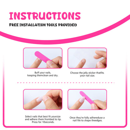 Handmade Press-On Nails Kit (24pcs) – Reusable Wearable False Nails with Floral & Rhinestone Designs