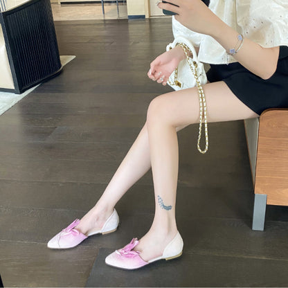 Handmade Pink Satins Flower Pointed Toe Flat Shoes | ZAKAPOP