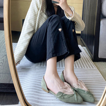 Handmade Pink Satins Flower Pointed Toe Flat Shoes | ZAKAPOP