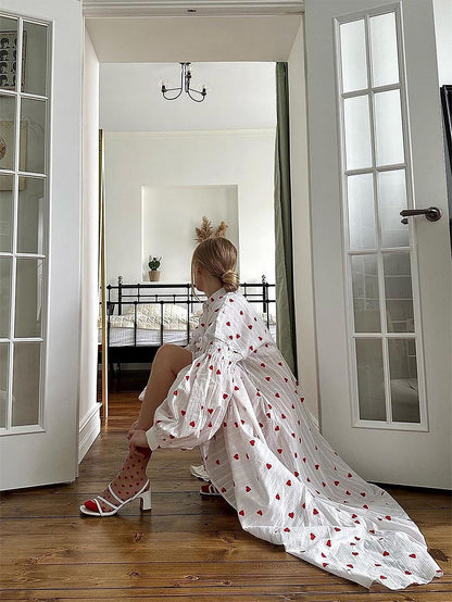Heart-Shaped Polka Dot Print Casual Split Long Skirt | ZAKAPOP