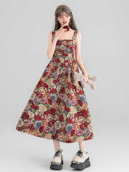 High-End Jacquard Oil Painting Style Pinafore Dress | ZAKAPOP