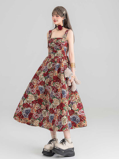 High-End Jacquard Oil Painting Style Pinafore Dress | ZAKAPOP