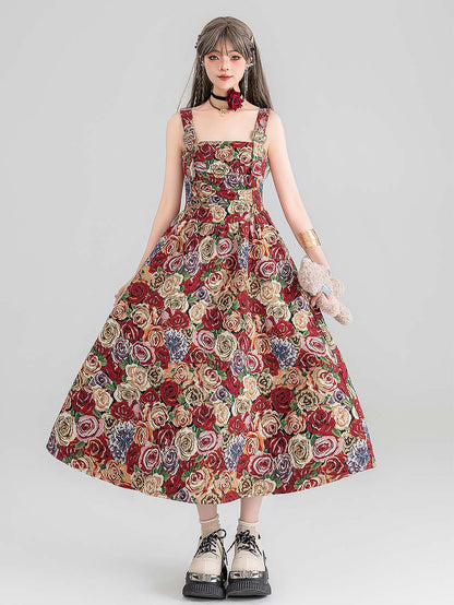 High-End Jacquard Oil Painting Style Pinafore Dress | ZAKAPOP