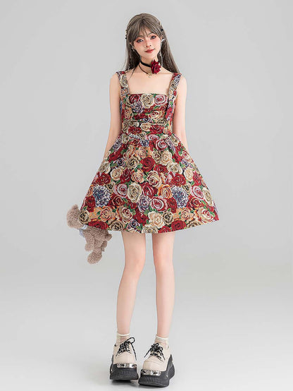 High-End Jacquard Oil Painting Style Pinafore Dress | ZAKAPOP