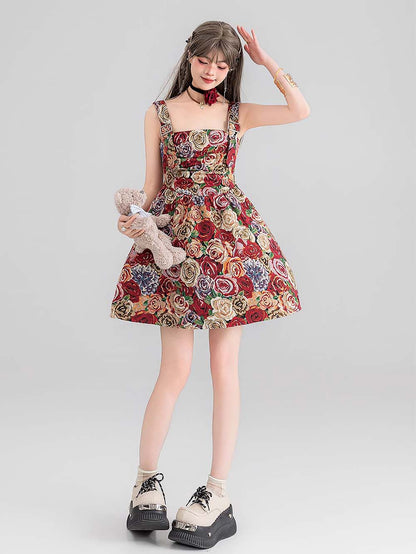 High-End Jacquard Oil Painting Style Pinafore Dress | ZAKAPOP
