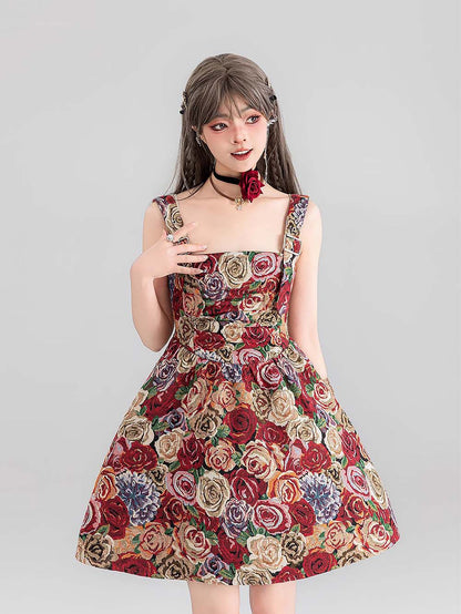 High-End Jacquard Oil Painting Style Pinafore Dress | ZAKAPOP