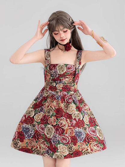 High-End Jacquard Oil Painting Style Pinafore Dress | ZAKAPOP