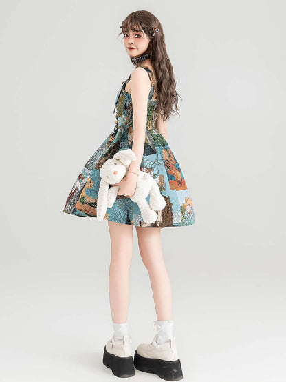 High-End Jacquard Oil Painting Style Pinafore Dress | ZAKAPOP
