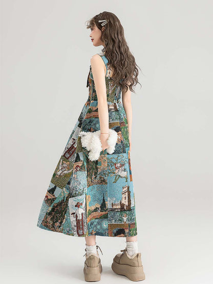 High-End Jacquard Oil Painting Style Pinafore Dress | ZAKAPOP