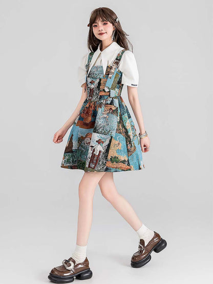 High-End Jacquard Oil Painting Style Pinafore Dress | ZAKAPOP