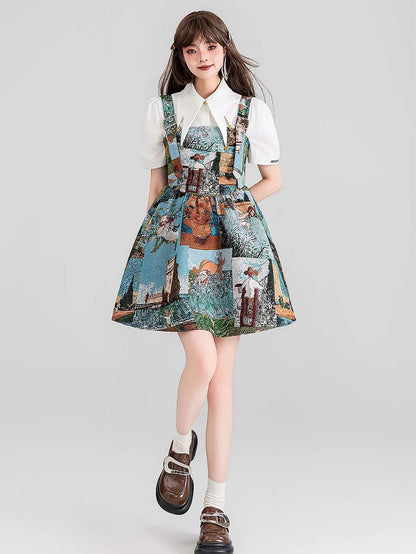 High-End Jacquard Oil Painting Style Pinafore Dress | ZAKAPOP