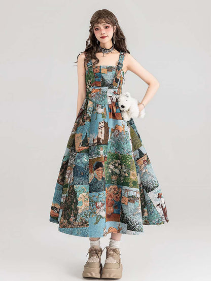 High-End Jacquard Oil Painting Style Pinafore Dress | ZAKAPOP