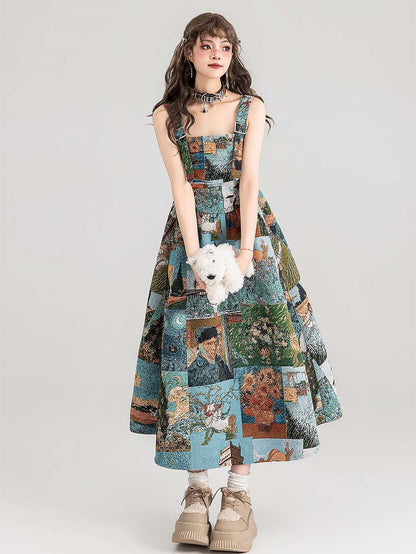 High-End Jacquard Oil Painting Style Pinafore Dress | ZAKAPOP