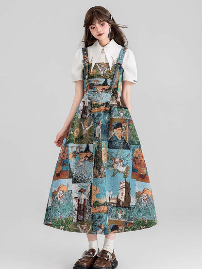 High-End Jacquard Oil Painting Style Pinafore Dress | ZAKAPOP