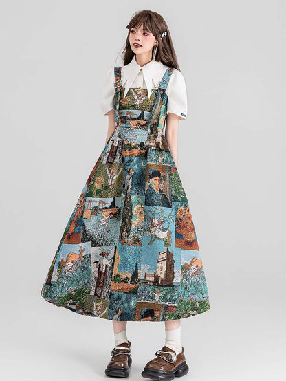High-End Jacquard Oil Painting Style Pinafore Dress | ZAKAPOP