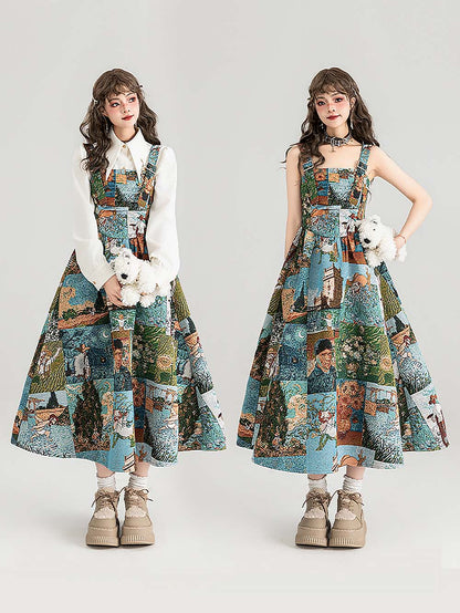 High-End Jacquard Oil Painting Style Pinafore Dress | ZAKAPOP