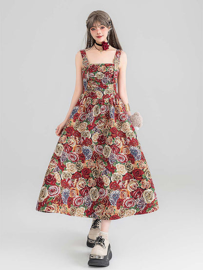 High-End Jacquard Oil Painting Style Pinafore Dress | ZAKAPOP
