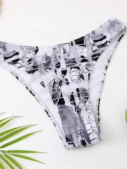 High-Waisted Drawstring Printed Three-Piece Long-Sleeve Swimsuit | ZAKAPOP