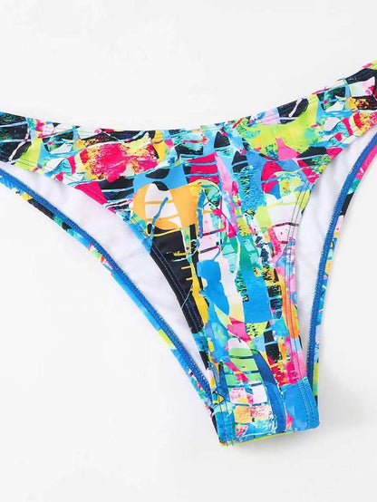 High-Waisted Drawstring Printed Three-Piece Long-Sleeve Swimsuit | ZAKAPOP