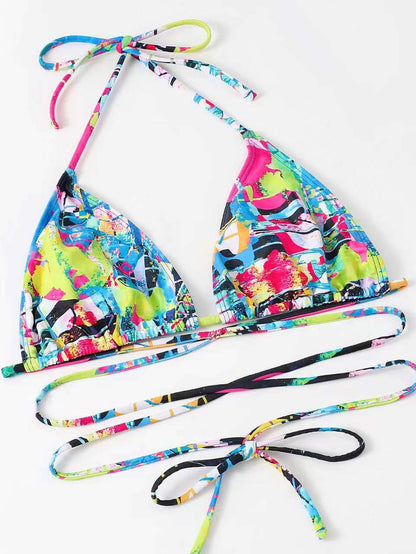 High-Waisted Drawstring Printed Three-Piece Long-Sleeve Swimsuit | ZAKAPOP