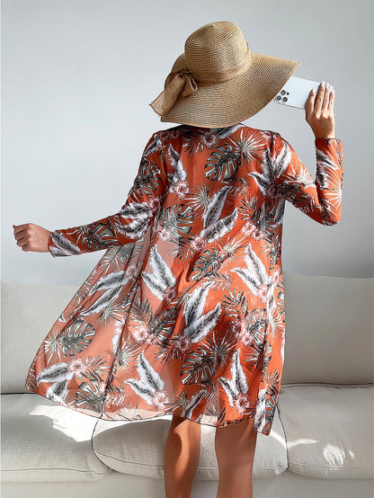 Women's Coconut Tree Print Three-Piece Set Swimsuit with Long-Sleeve Ins Hoodie | ZAKAPOP