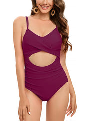 Lace-Up Back Ruched One-Piece Swimsuit | ZAKAPOP