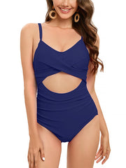 Lace-Up Back Ruched One-Piece Swimsuit | ZAKAPOP