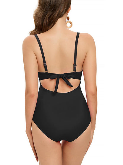 Lace-Up Back Ruched One-Piece Swimsuit | ZAKAPOP