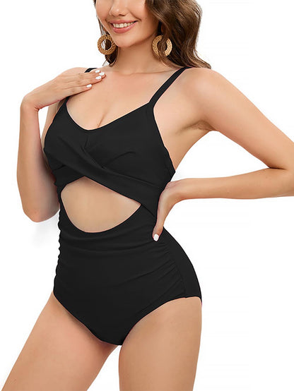 Lace-Up Back Ruched One-Piece Swimsuit | ZAKAPOP