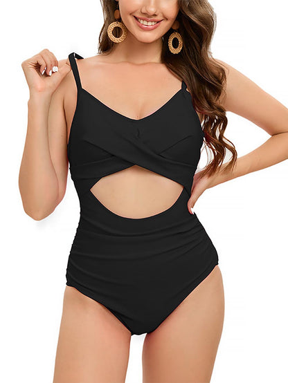 Lace-Up Back Ruched One-Piece Swimsuit | ZAKAPOP