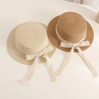 Lace Ribbon Straw Sun Hat – Elegant Summer Beach Bucket Hat