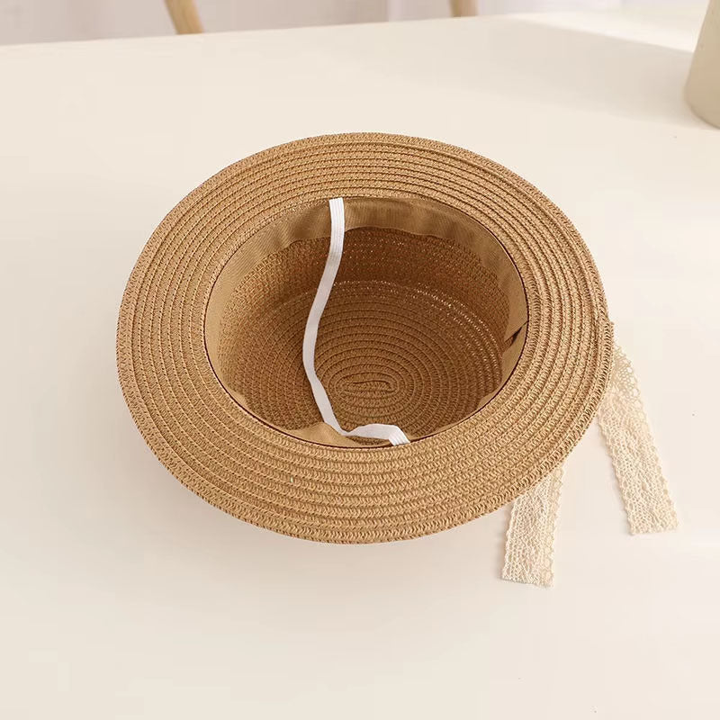 Lace Ribbon Straw Sun Hat – Elegant Summer Beach Bucket Hat