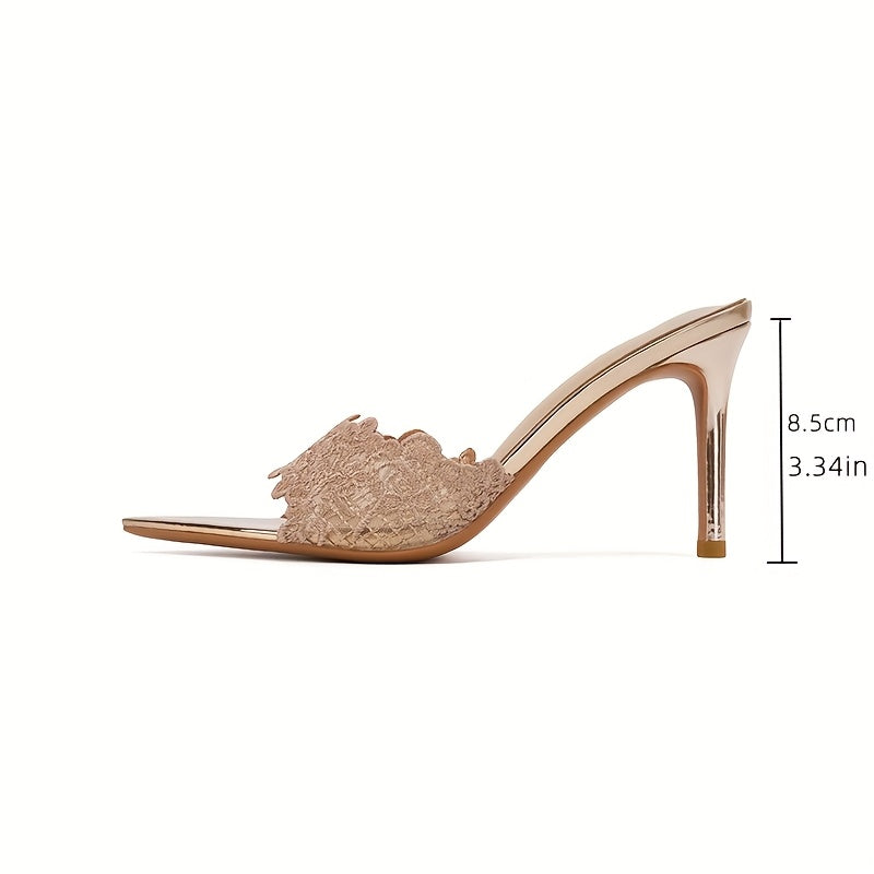 Luna Lace Embroidered Pointed Toe Stiletto Mules | ZAKAPOP