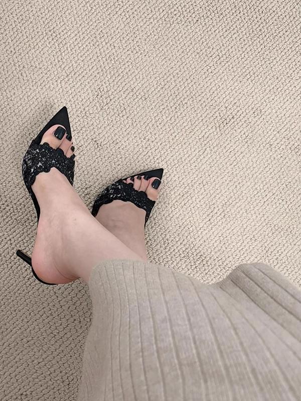 Luna Lace Embroidered Pointed Toe Stiletto Mules | ZAKAPOP
