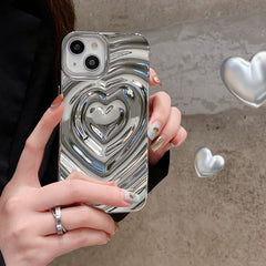 Luxury Electroplate Silver 3D Heart Water Ripple Phone Case | ZAKAPOP