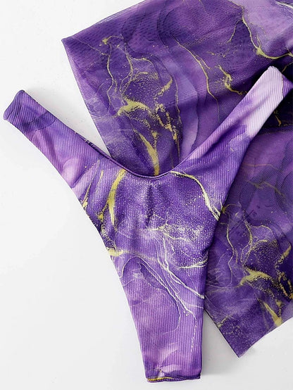 Marble Print Underwire Swimsuit With Beach Skirt | ZAKAPOP