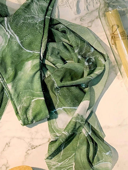 Marble Print Underwire Swimsuit With Beach Skirt | ZAKAPOP