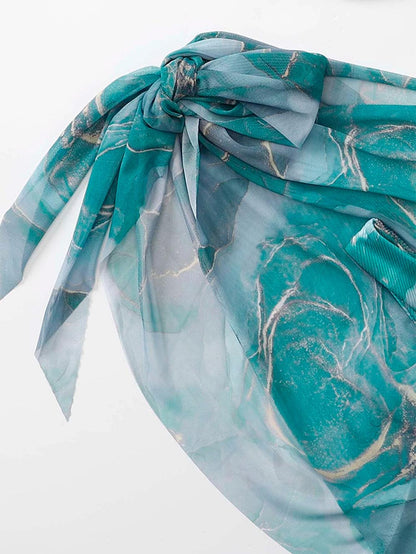 Marble Print Underwire Swimsuit With Beach Skirt | ZAKAPOP