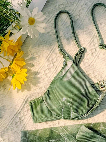 Marble Print Underwire Swimsuit With Beach Skirt | ZAKAPOP