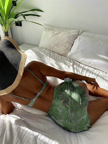 Marble Print Underwire Swimsuit With Beach Skirt | ZAKAPOP